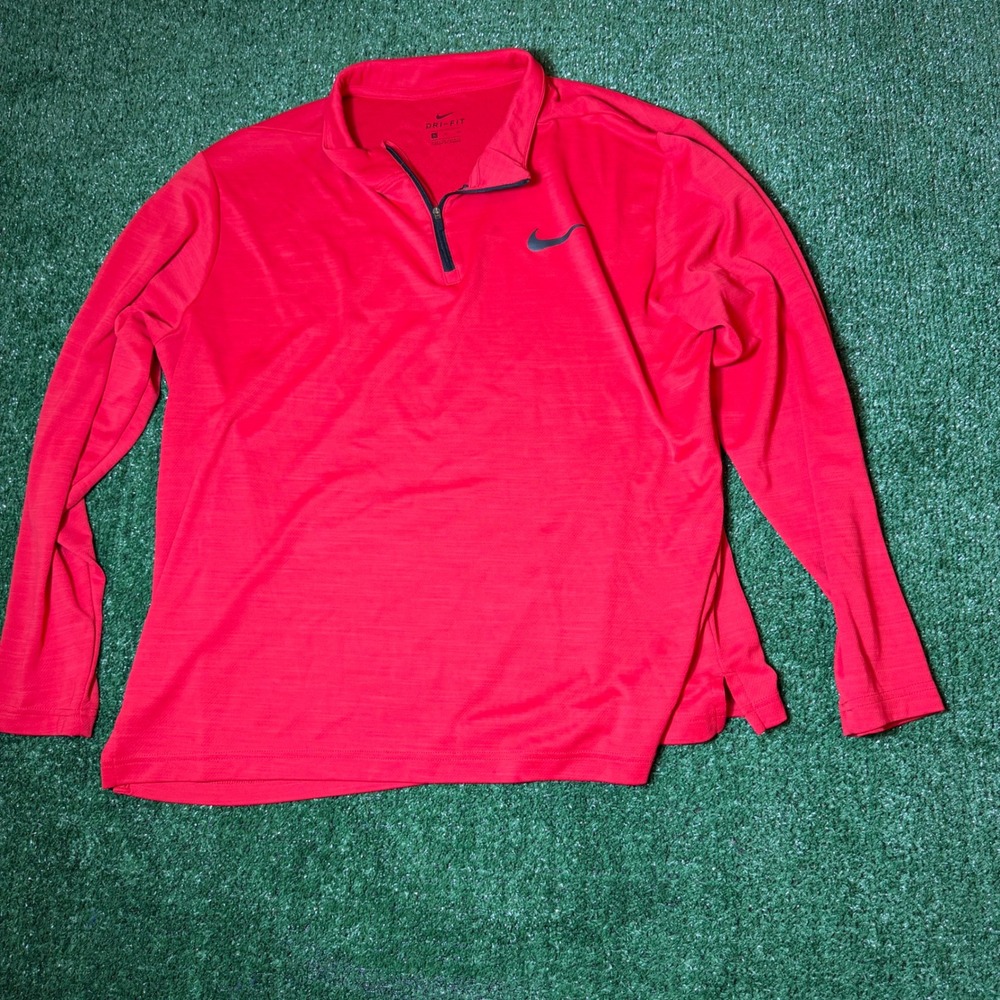 Nike Dri-FIT Mens XL Red Quarter Zip Long Sleeve Pullover Training Shirt